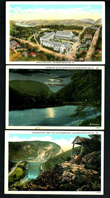 PA11  Pa. 6Pcs Moonlight on the Water, Aerial view Castle Inn Hotel, Promontory