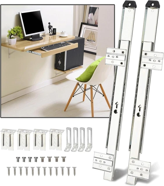 14" Keyboard Slide Heavy Duty Ball Bearing Slides Computer Tray Under Desk Ra...