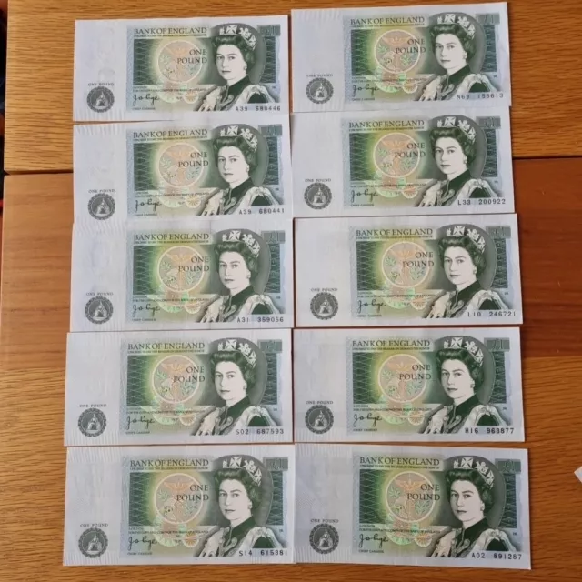 10 x Old £1/one Pound Note. JB Page. UNC.