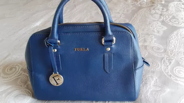 FURLA Saffiano Leather Navy Satchel/Crossbody