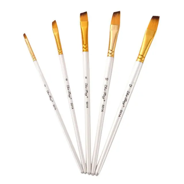 2X Set di pennelli per pittura 5pc Pennello per olio acrilico piatto angolare 3