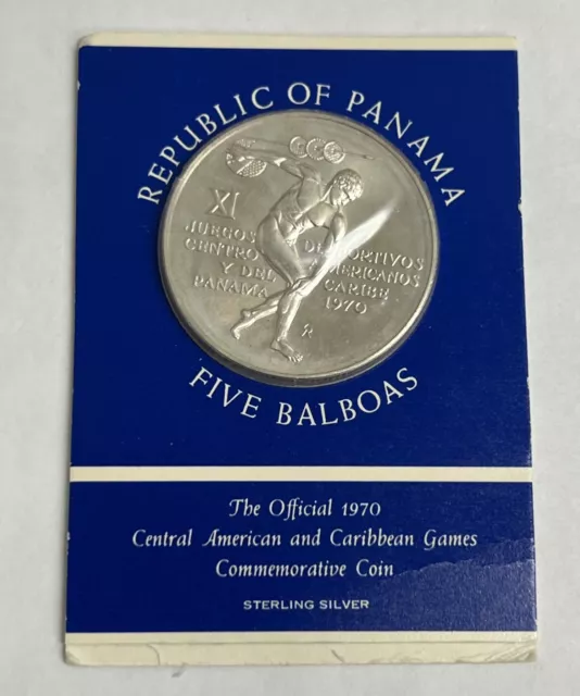 1970 Republic of Panama Five Balboas .925 Sterling Silver Commemorative Coin