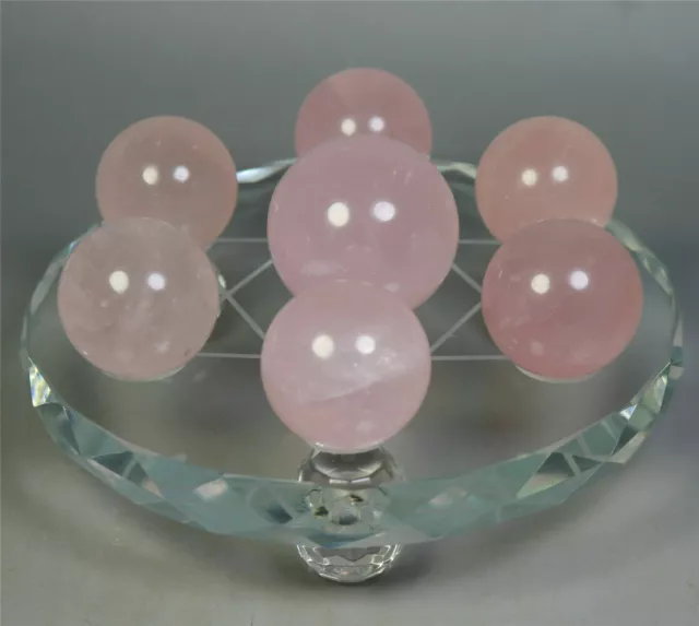 Seven Star Rose Quartz Crystal Sphere Ball Rock Chakra Healing+120mm stand 2