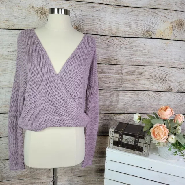 Moon and Madison Cozy Collection Lilac Knit Cropped Front-Twist Sweater Medium