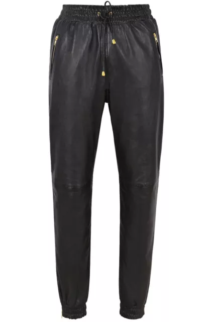 Neuf Femmes Véritable Cuir Doux Jogging Noir Napa Sweat Piste Décontracté Usure