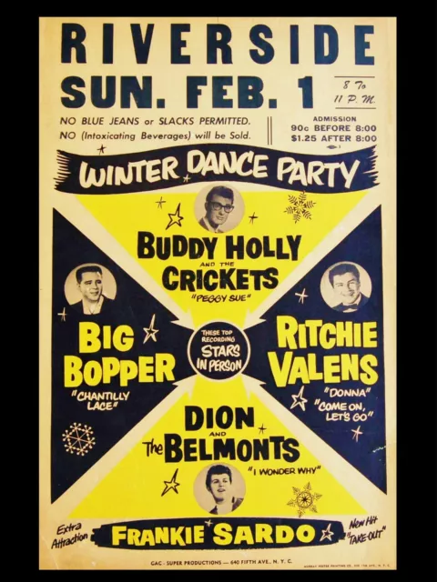 Buddy Holly Riverside Winter Dance Party 16" x 12" Photo Repro Concert Poster