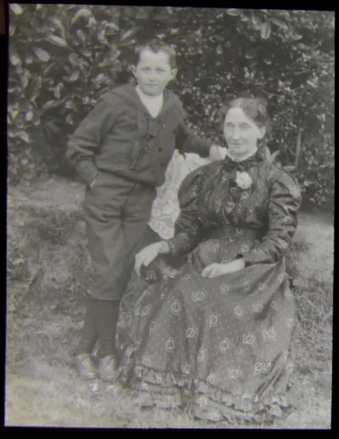 VICTORIAN Glass Magic Lantern Slide LADY AND SON DATED AUGUST 1893 PHOTO