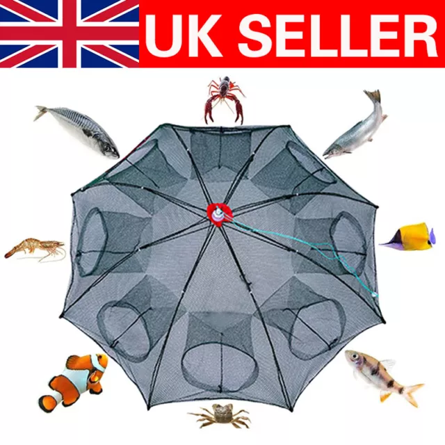 8 Holes Foldable Fishing Net Shrimp Cast Cage Crab Fish Crayfish Prawn Trap UK