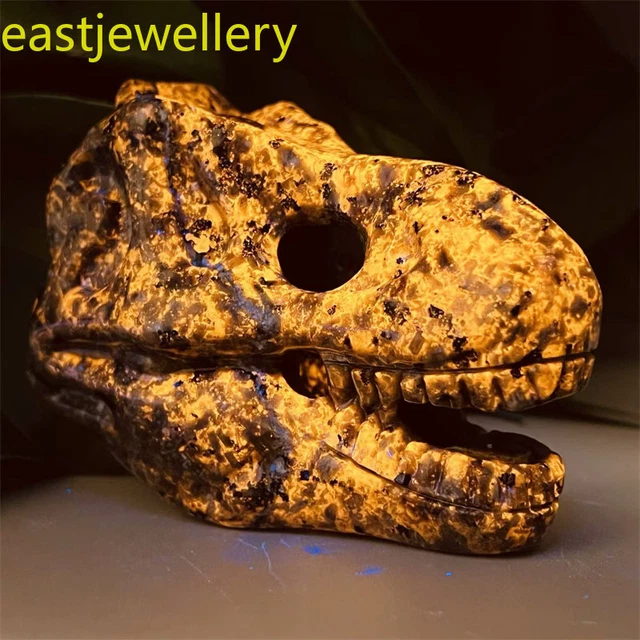 3.8" Natural Yooperite Dinosaur head skull Quartz Flame's Stone Crystal Skull 1x
