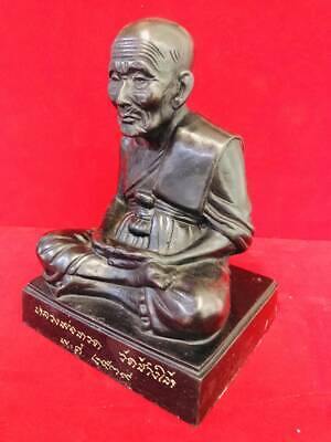 Bronze Statue Monk Meditation Lp Tuad Vintage 1996 Luck Fortune Thai Amulet 8588
