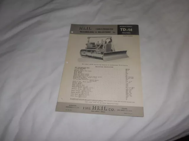 1948 Heil Cable Dozers For International Td-14 Tractor Sales Brochure