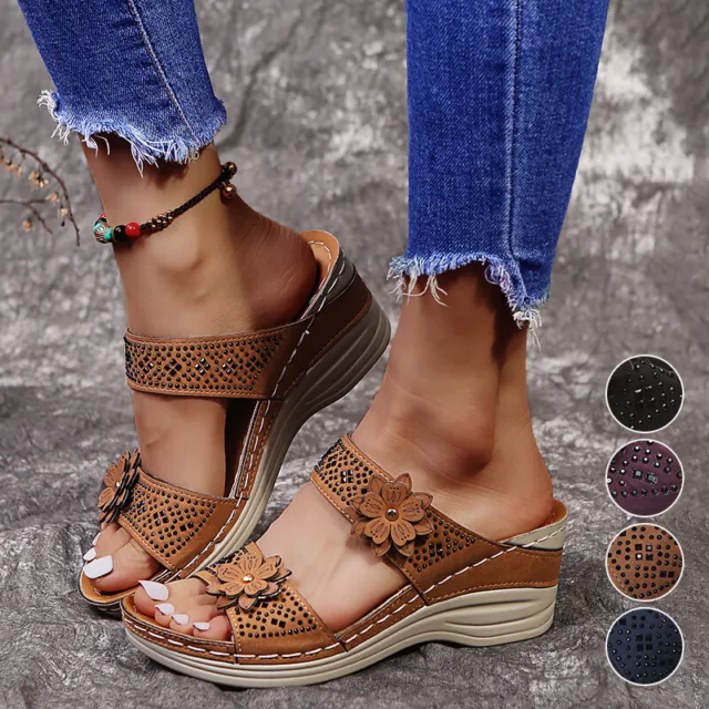 WOMENS SUMMER WEDGE Heel Sandals Casual Slippers Ladies Slip On Shoes Mules Size 11.98 PicClick UK