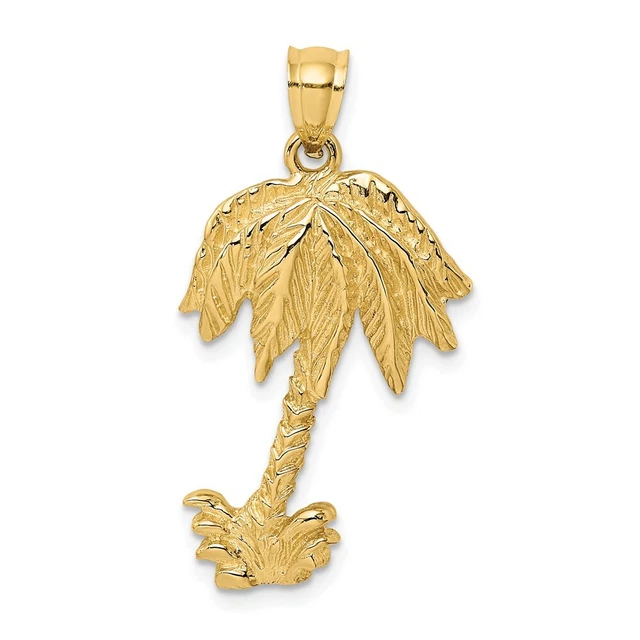 14K Yellow Gold 2-D Textured Single Palm Tree Charm