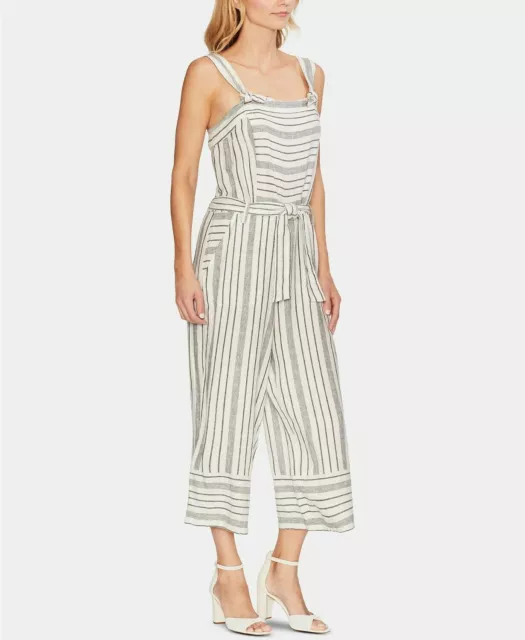 VINCE CAMUTO Variegated Twill Stripe Linen Blend Jumpsuit sz M White