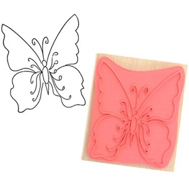 Create & Craft BUTTERFLY Rubber Ink Stamp on Wooden Block - Free UK P&P