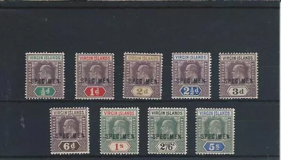 BR VIRGIN ISLANDS 1904 SET OF NINE OVERPRINTED SPECIMEN MINT SG 54s/62s CAT £150