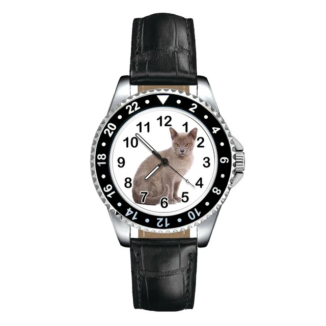 Burmese Kitten Cat Mens Womens Unisex Leather Band Quartz Wrist Watch