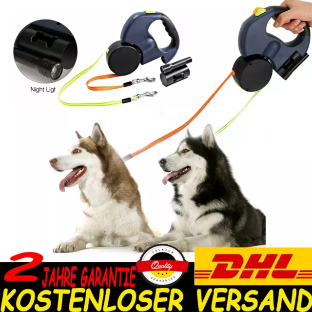 Versenkbare Dual Automatik Hundeleine Rollleine Gurtleine Doppelleine für 2 Hund