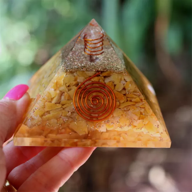 Golden Healer Orgone Pyramid 3in LG 75mm for Powerful EMF & 5G Protection