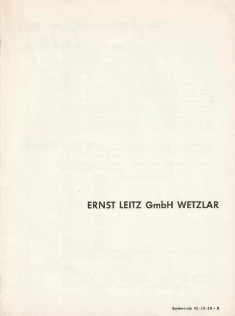 Leica ERNST LEITZ GmbH WETZLAR special print 92-10-20 e R by XI/69/DX or 1969