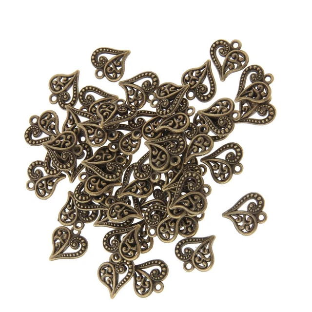 50x Antik Herz DIY Charms Schmuckzubehör Anhänger Perlen Bronze