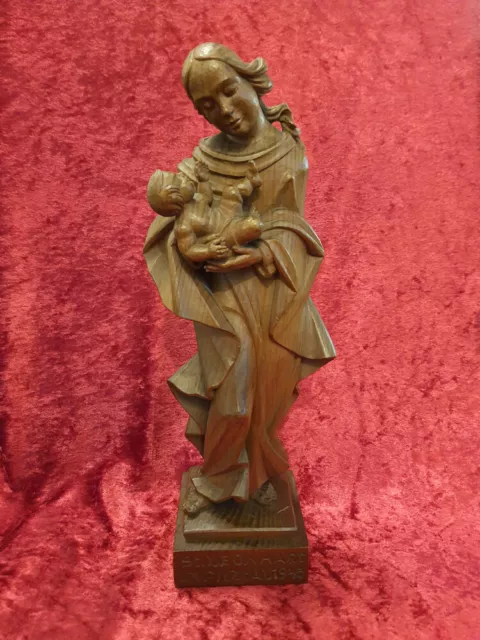 Antikes Holz Figur Geschnitzt Madonna mit Jesus Kind, Standfigur