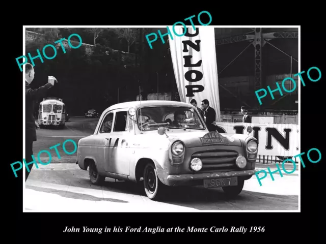 Old Large Historic Photo Of John Young Driving His Ford Anglia Monte Carlo 1956
