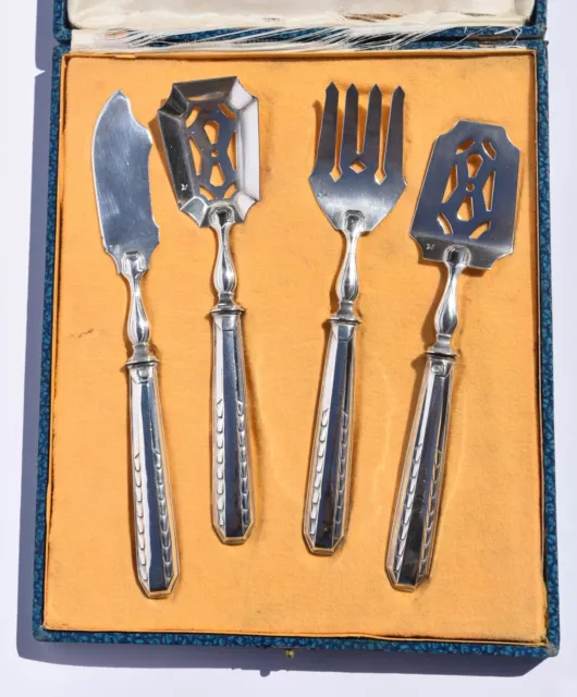 Cased 4 Piece French 950 Sterling Silver Handled Afternoon Serving Set/Cutlery