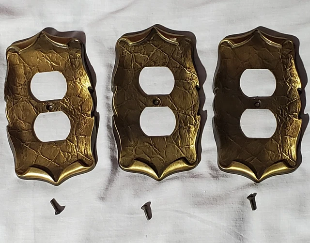 Vintage Amerock Carriage House Electric Outlet Cover Plate Antique Brass -3 Qty