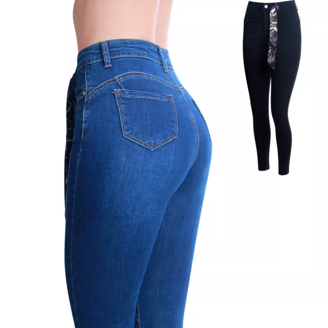 Donna Skinny Jeans Pantaloni Vita Alta a Push-Up Slim Fit Banda Elasticizzato