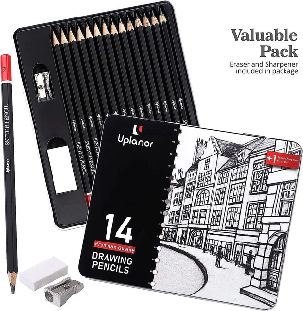 DRAWING PENCILS FOR Artists 14 Pcs 12B6H Sketching Pencils Set with