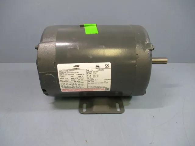 Lincoln Motor BRD4S0.75T61 Electric Motor ¾HP 230/460V 1725RPM 3Ph 60/50Hz New