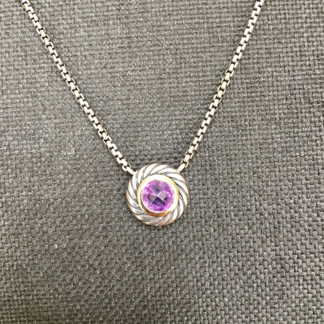 16” Beautiful David Yurman Sterling Silver 925 14K Amethyst Pendant necklace 16” Beautiful David Yurman Sterling Silver 925 14K Amethyst Pendant necklace