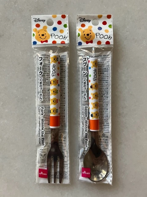NEW! Daiso Disney Winnie the Pooh Stainless Steel Spoon Fork Set