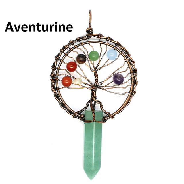 Natural Crystal Tree of Life Pendant Hexagonal Quartz Chakra Wire Wrapped Reiki