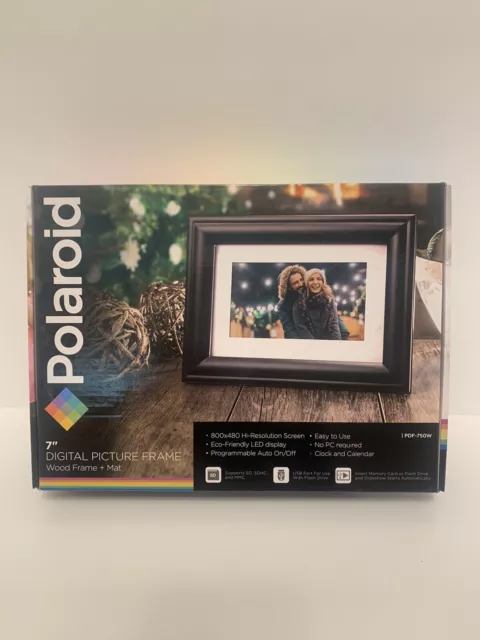 Polaroid 7” Digital Picture Frame - Mat With Wood Frame - Never Used