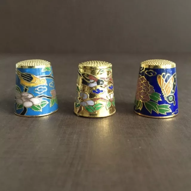 3 Fingerhüte Fingerhut Thimble Emaille Cloisonné Arbeit für Sammlung