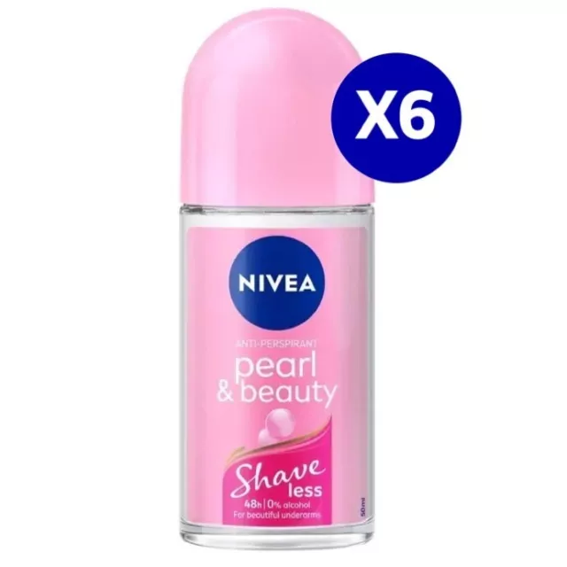 6X50ML Nivea Roll On Pearl & Beauty Afeitado Menos Desodorante Bajodam