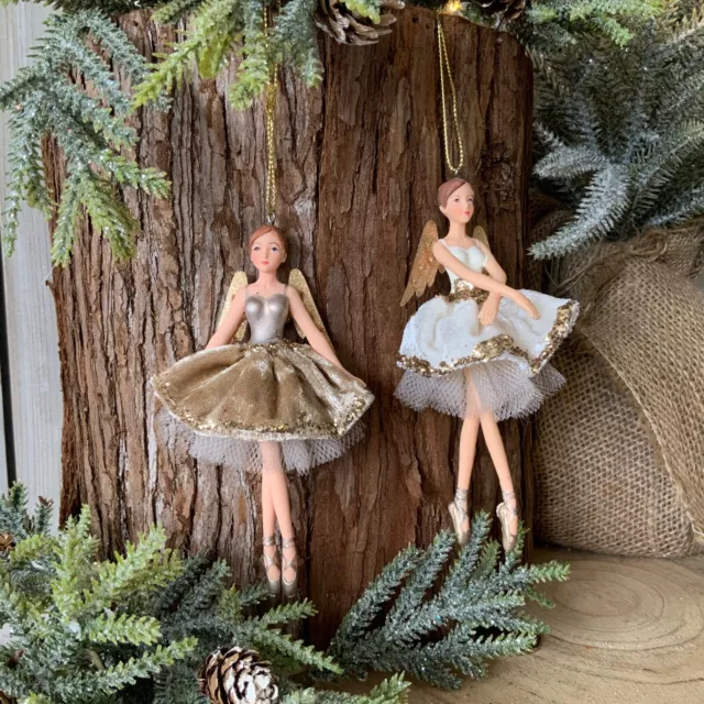 Cream & Gold Velvet Fairy Hanging Christmas Tree Decoration Angel Gisela Graham