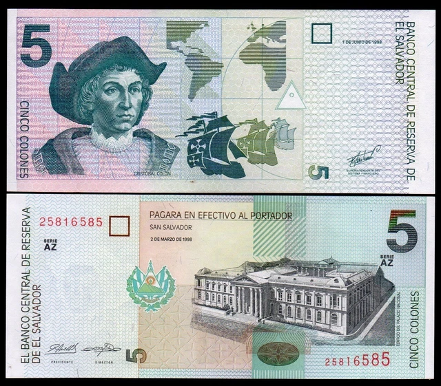 El Salvador Banknote 5 Colones 1998 P-147a - AZ-Prefix - UNC