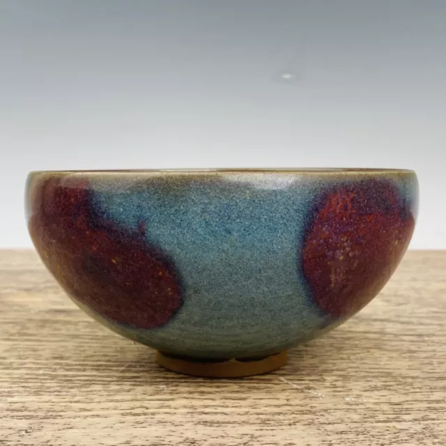 5.9" Chinese Old Porcelain song dynasty jun kiln cyan glaze Fambe Ice crack Bowl 2