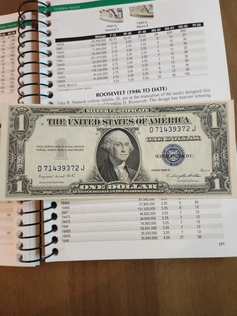 RARE 1935G $1 BLUE Seal SILVER Certificate, Fine,CRISP Old US Paper Money