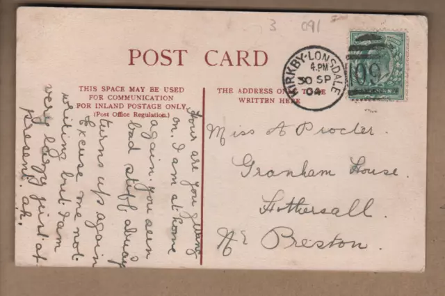 Kirkby Lonsdale, Cumberland - Duplex Postmark 091 - Leck Church 1904