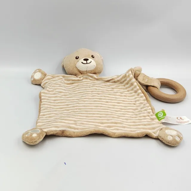 Doudou plat ours beige blanc rayé EVEREARTH - 32677