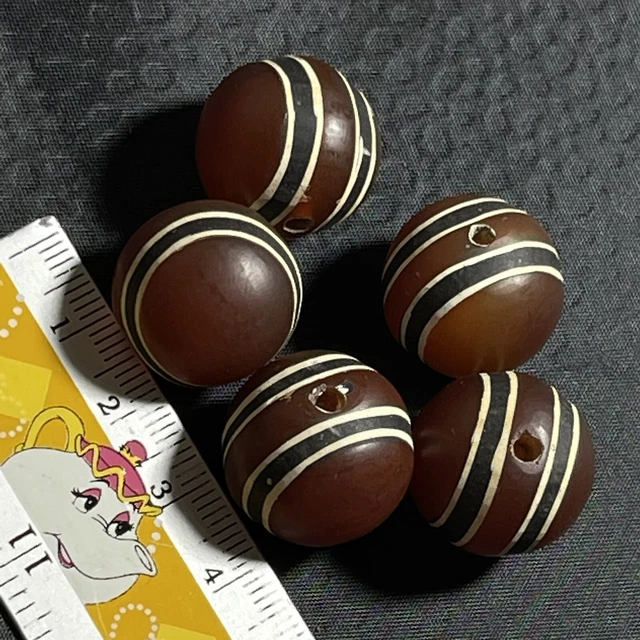 5 PCS Ancient Etched Agate Stripes Pyu Indo Tibetan Old Dzi Beads 2