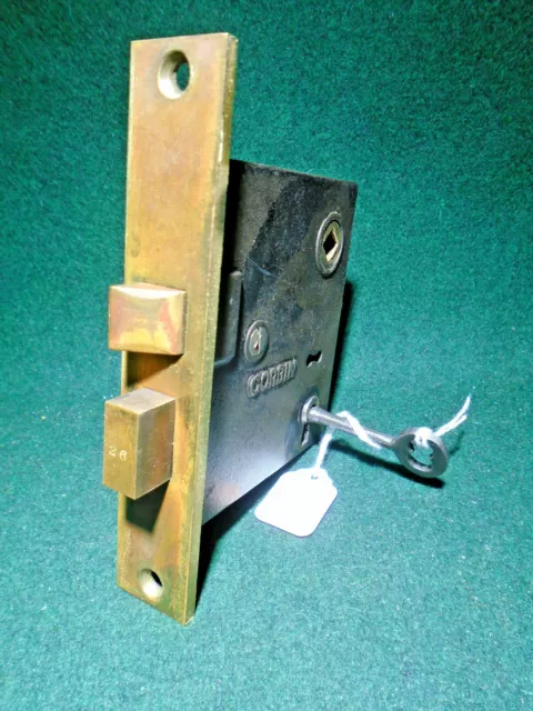 CORBIN #1364 1/2 MORTISE LOCK w/KEY, 5 1/4" BRASS FACE w/KEY, RESTORED(15162-7)