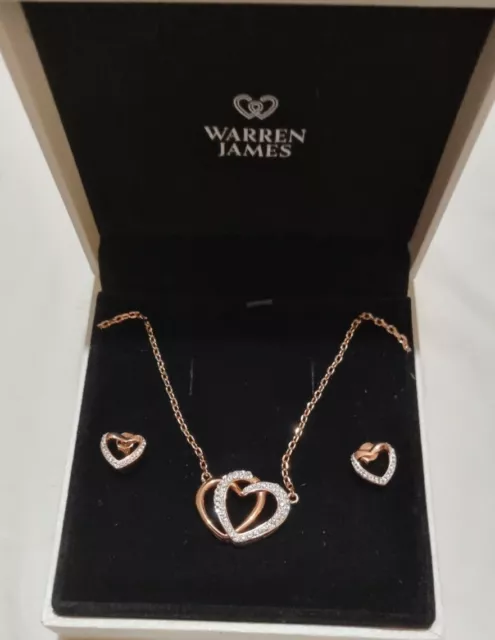 Warren James Swarovski Rose Gold Double Heart Necklace