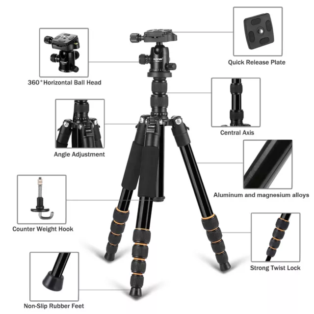 ZOMEI Q666 Tragbar Kugelkopf Aluminium Stativ Fotostativ für digitale Kamera DV 3