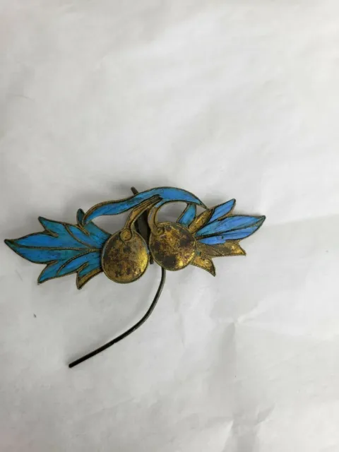 Antique Chinese blue Kingfisher feather hair stick pin ornament