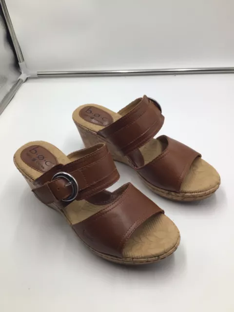 BOC Brown Leather Cork Wedge Sandals Buckle Heels C19023 Women Size 8